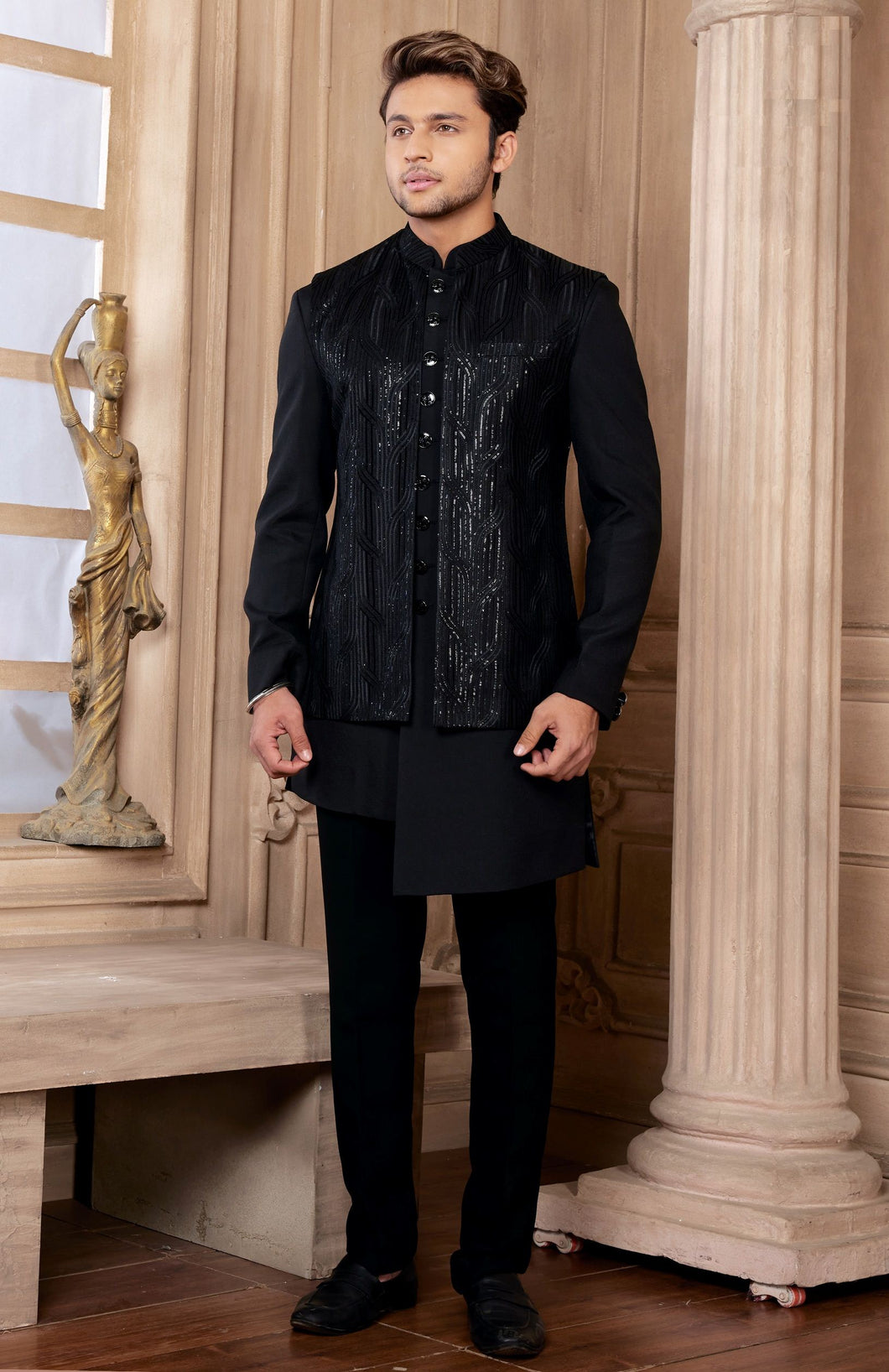 BLACK PARTYWEAR INDO WESTERN WITH JACKET