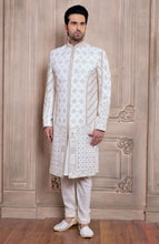 Load image into Gallery viewer, PEARL WHITE RESHAM EMBROIDERD SHERWANI
