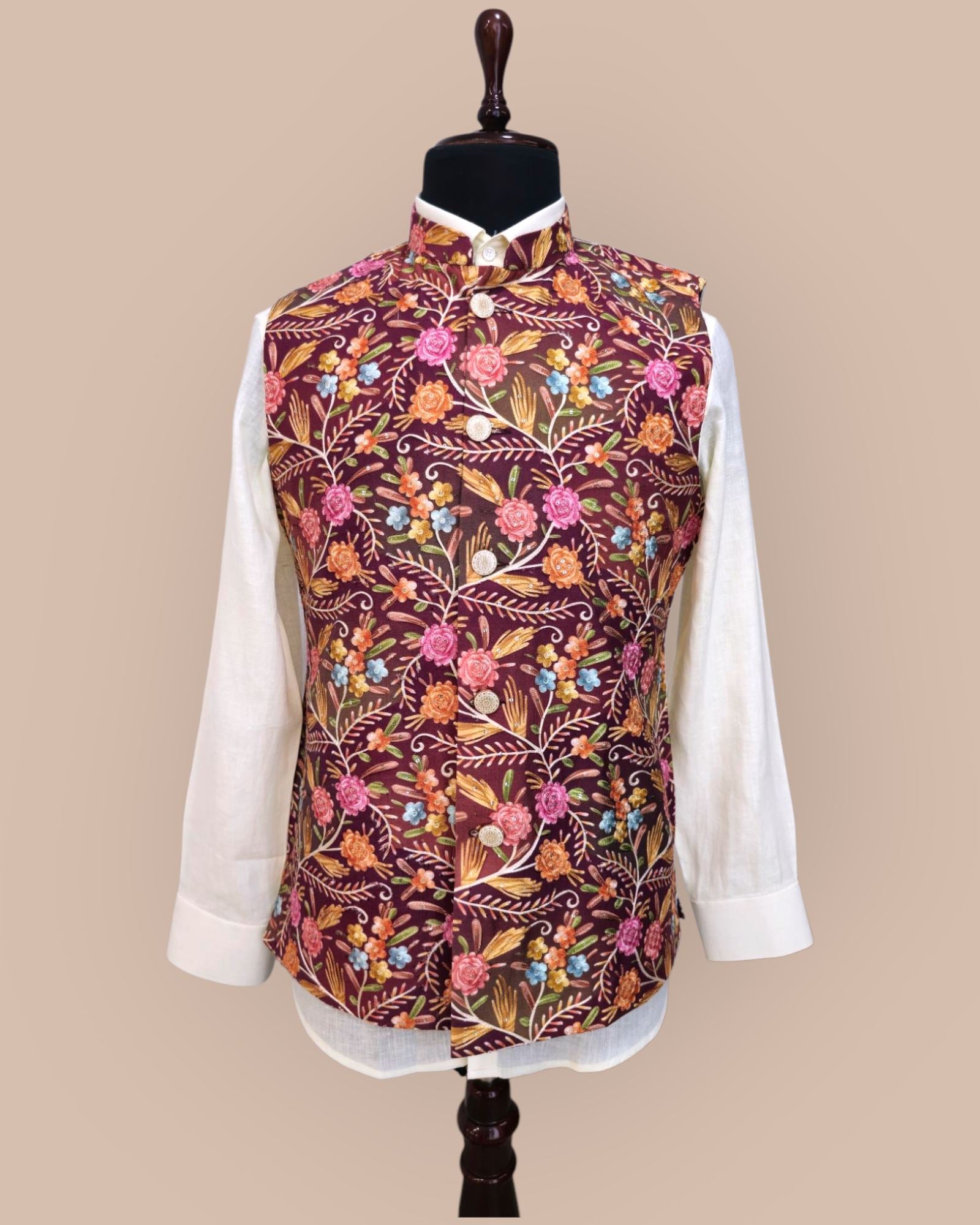 Maroon Floral Waistcoat