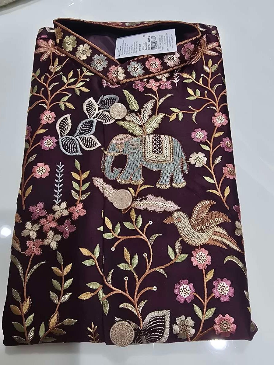 Royal Blue Embroidered Bandhgala Koti