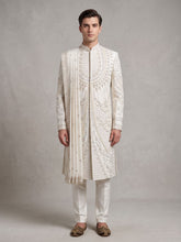 Load image into Gallery viewer, Regal Cream Tonal-Embroidered Silk Sherwani Set
