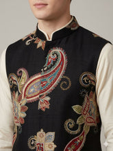 Load image into Gallery viewer, Black Silk Nehru Jacket with Multicolored Embroidery