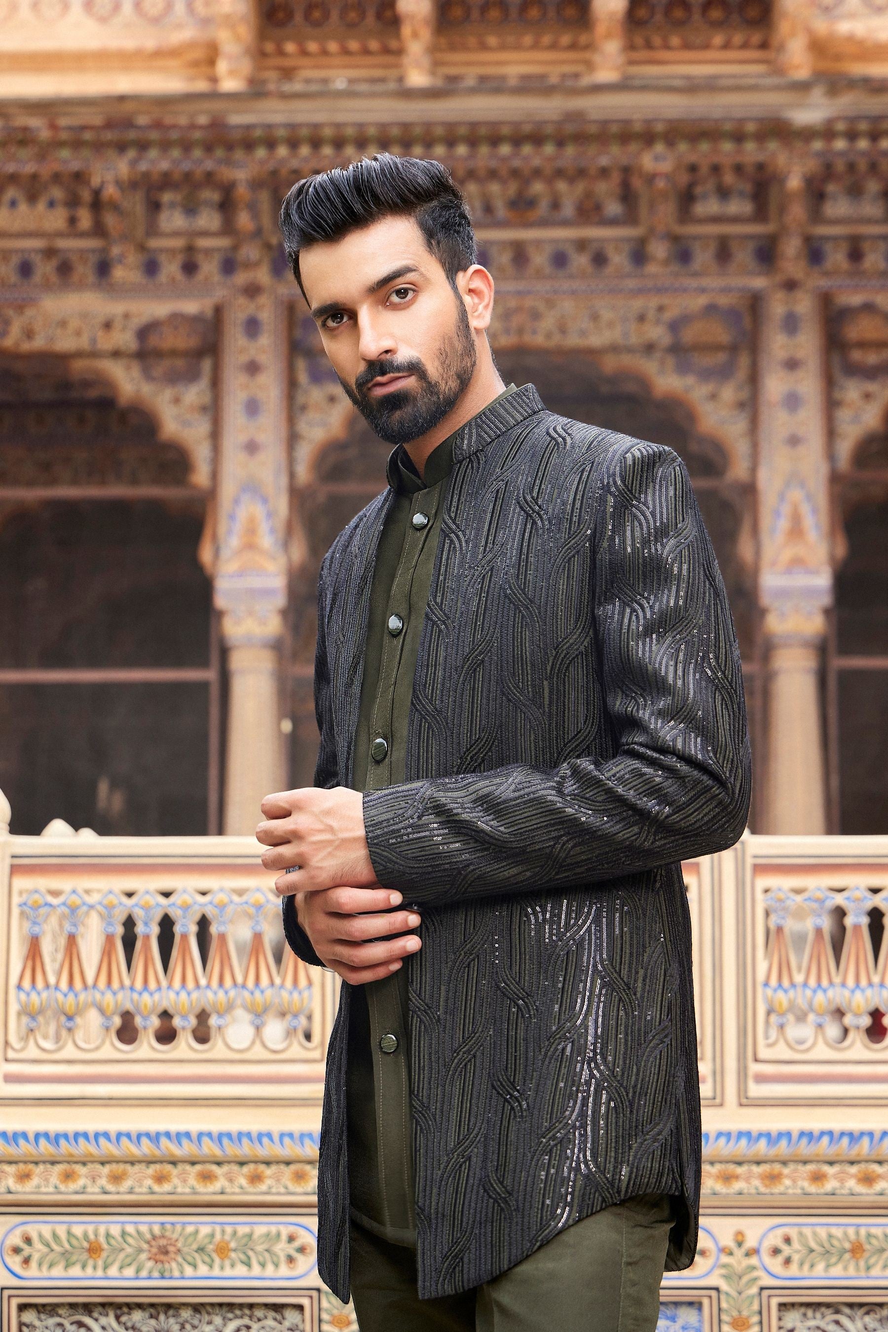 GREEN SEQUINS WORK PARTYWEAR INDO WESTERN Sachin's GREEN SEQUINS WORK PARTYWEAR INDO WESTERN Sachin's