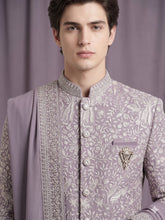 Load image into Gallery viewer, Lavender Embroidered Indo-Western Set with Tonal Drape