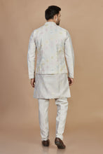 Load image into Gallery viewer, Grey Embroidered Kurta Set with Koti