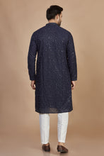 Load image into Gallery viewer, Navy Blue Textured Kurta Set with Subtle Sequin Detailing