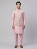 Men’s Pink Textured Nehru Jacket & Kurta Set