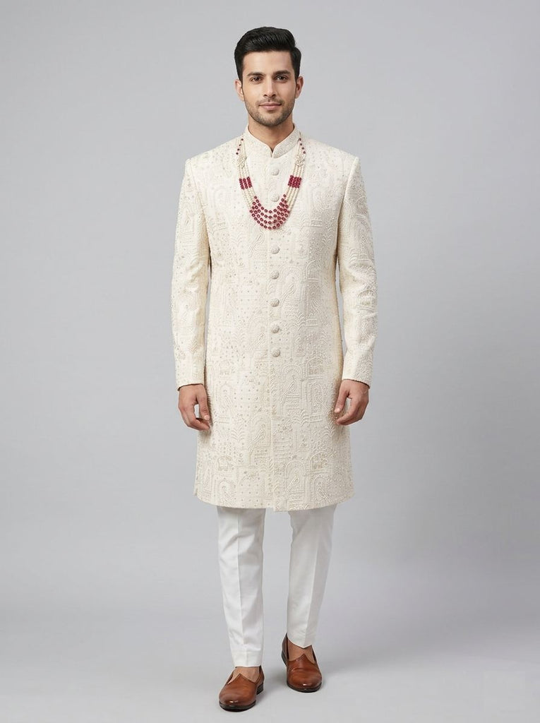 Exquisite Cream Chikankari Sherwani