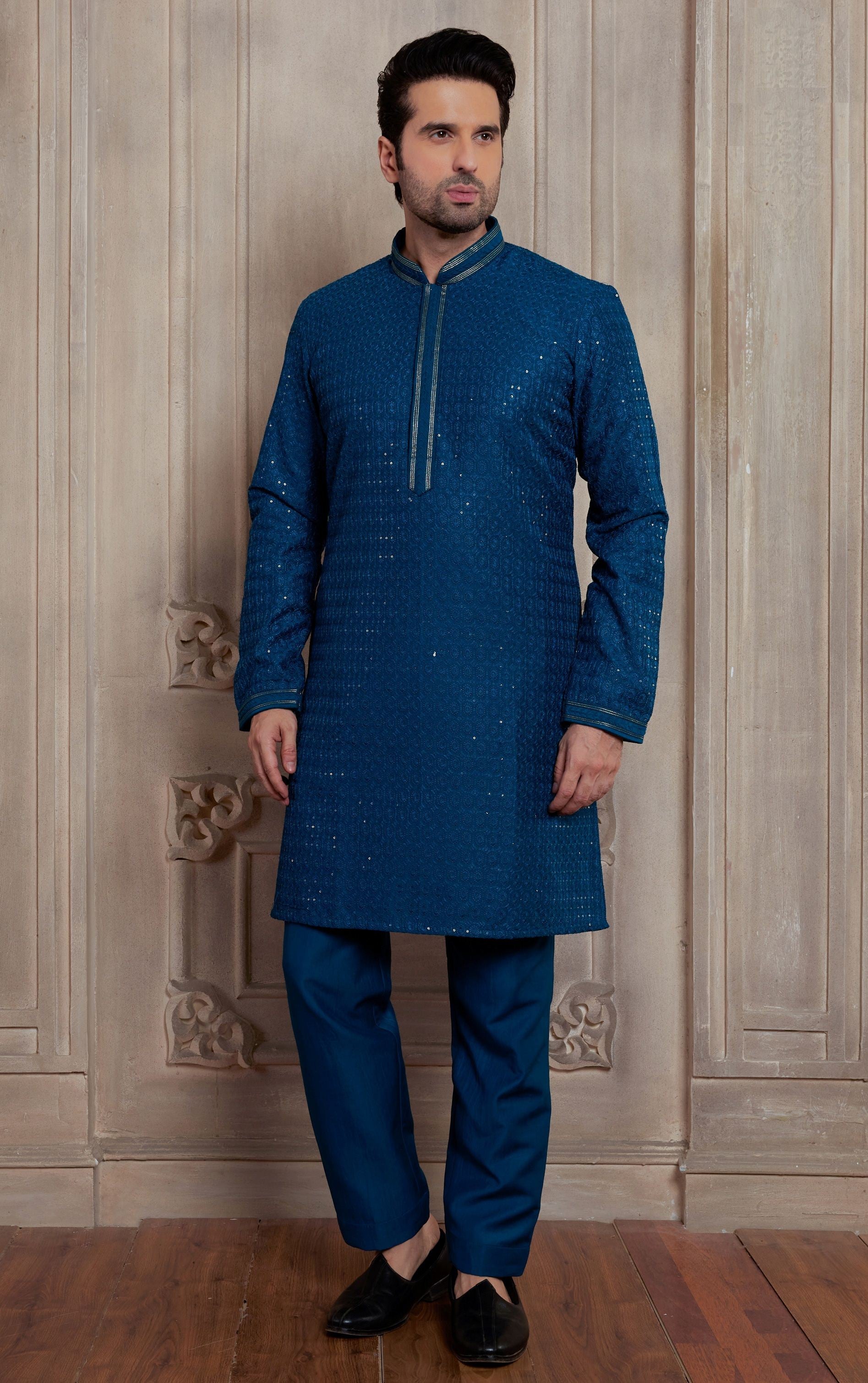 IMPERIAL BLUE SILK WEDDING KURTA – Sachin's