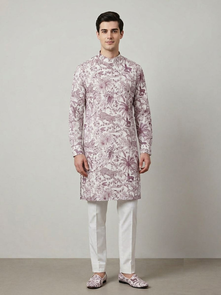 Men's Botanical Print Kurta Set