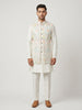 Ivory Silk Kurta Set with Pastel Geometric Nehru Jacket