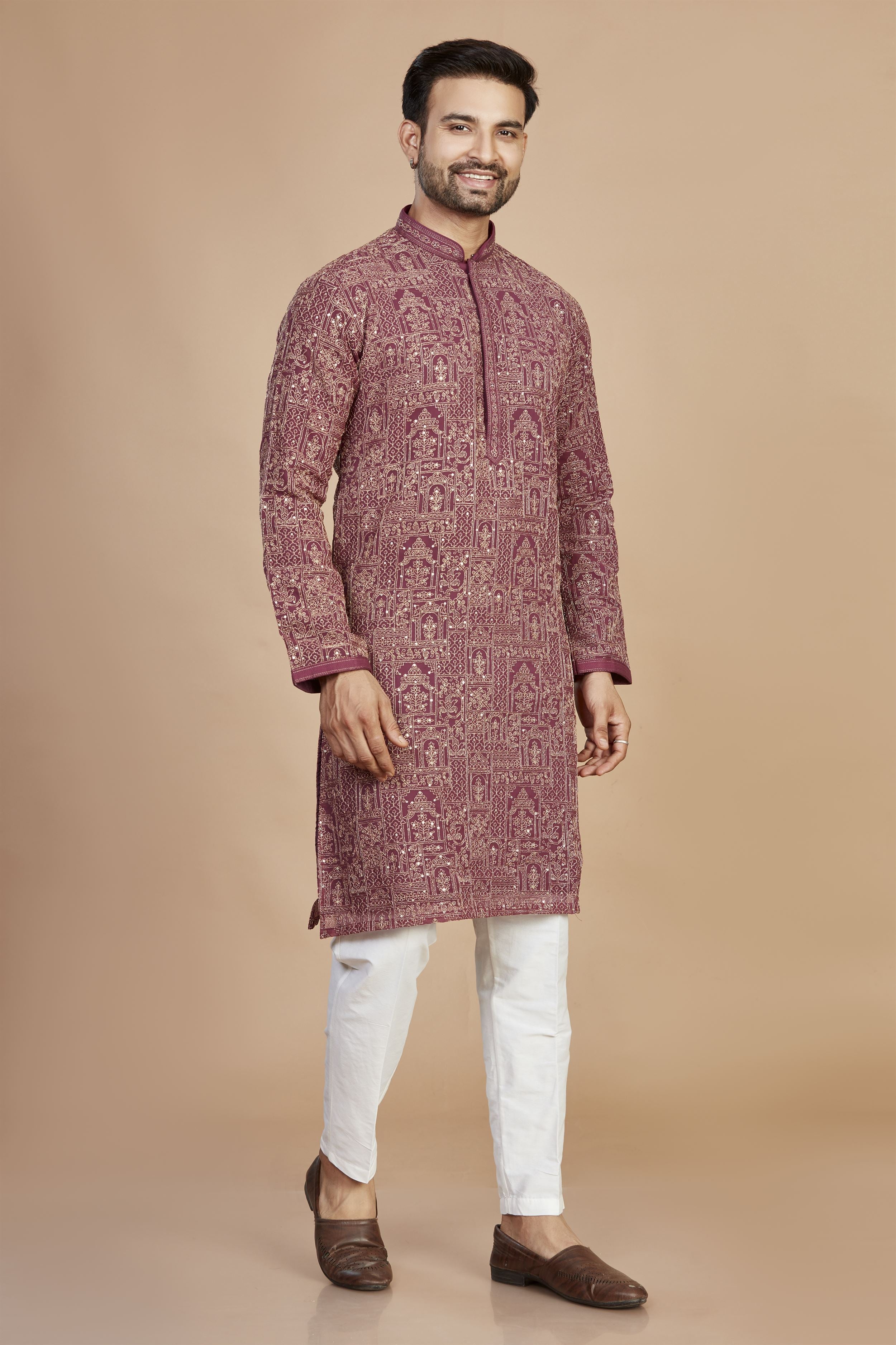 Purple Motif Kurta with pant