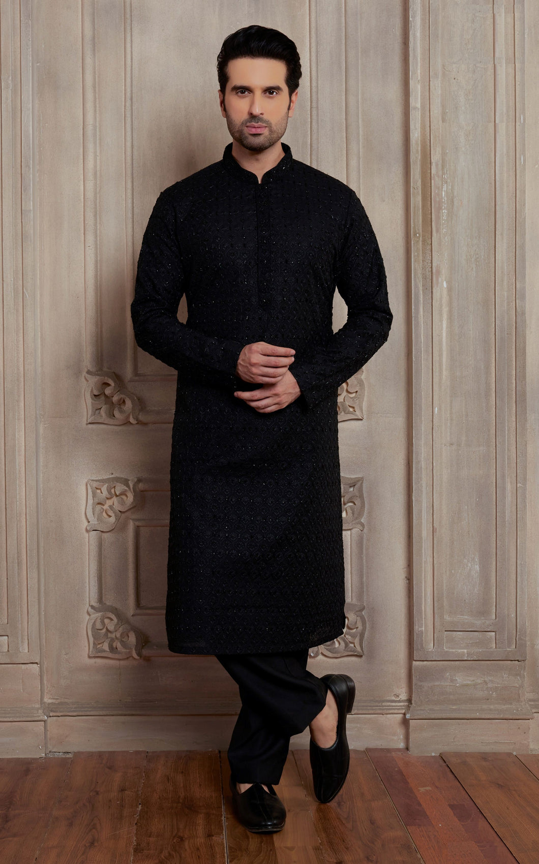 DASHING BLACK SILK KURTA SET