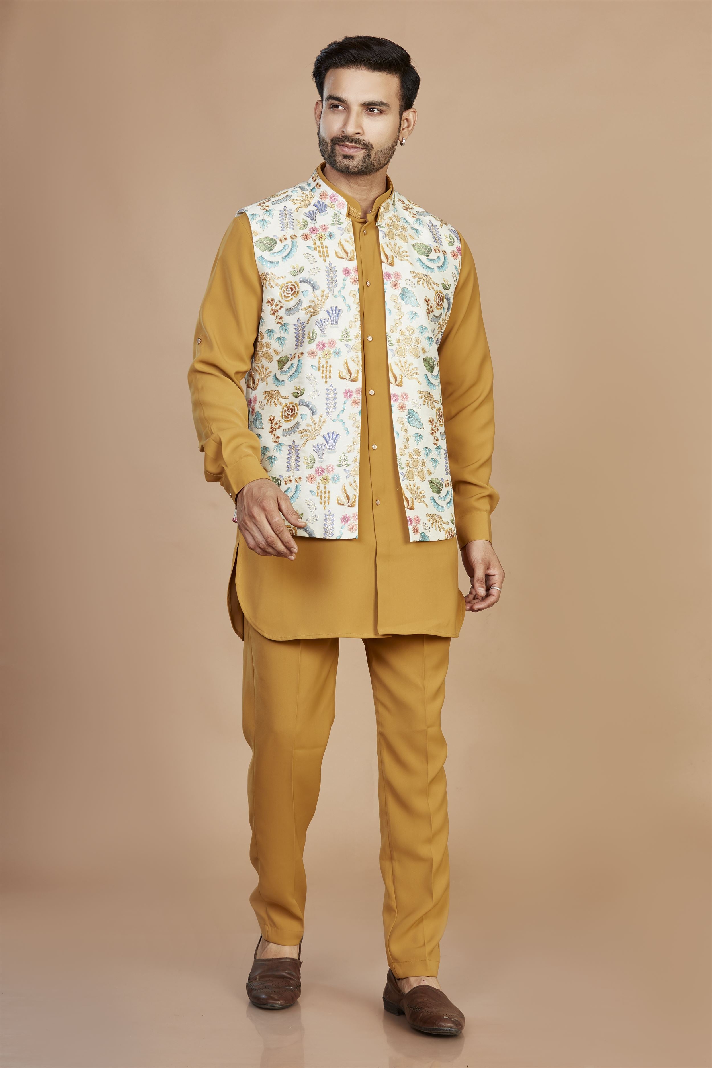Mustard Yellow Designer Waistcoat set