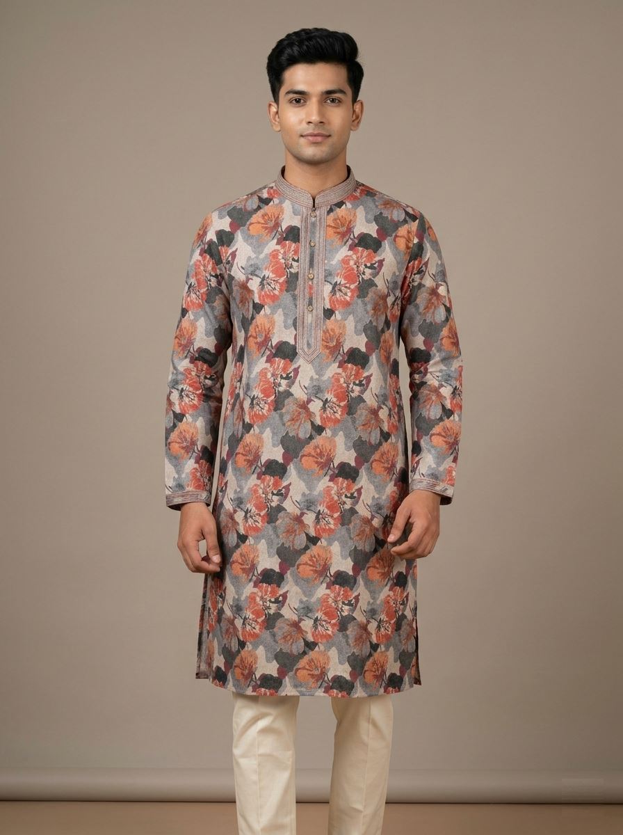 Men’s Multicolored Floral Digital Print Kurta