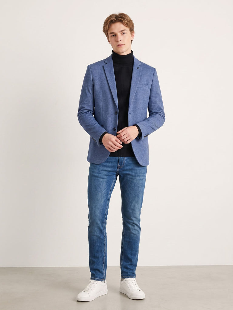 Blue Textured Slim-Fit Blazer