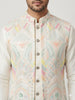 Ivory Silk Kurta Set with Pastel Geometric Nehru Jacket