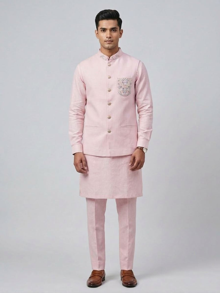 Blush Pink Ethnic Wedding Wear Koti Set for Men