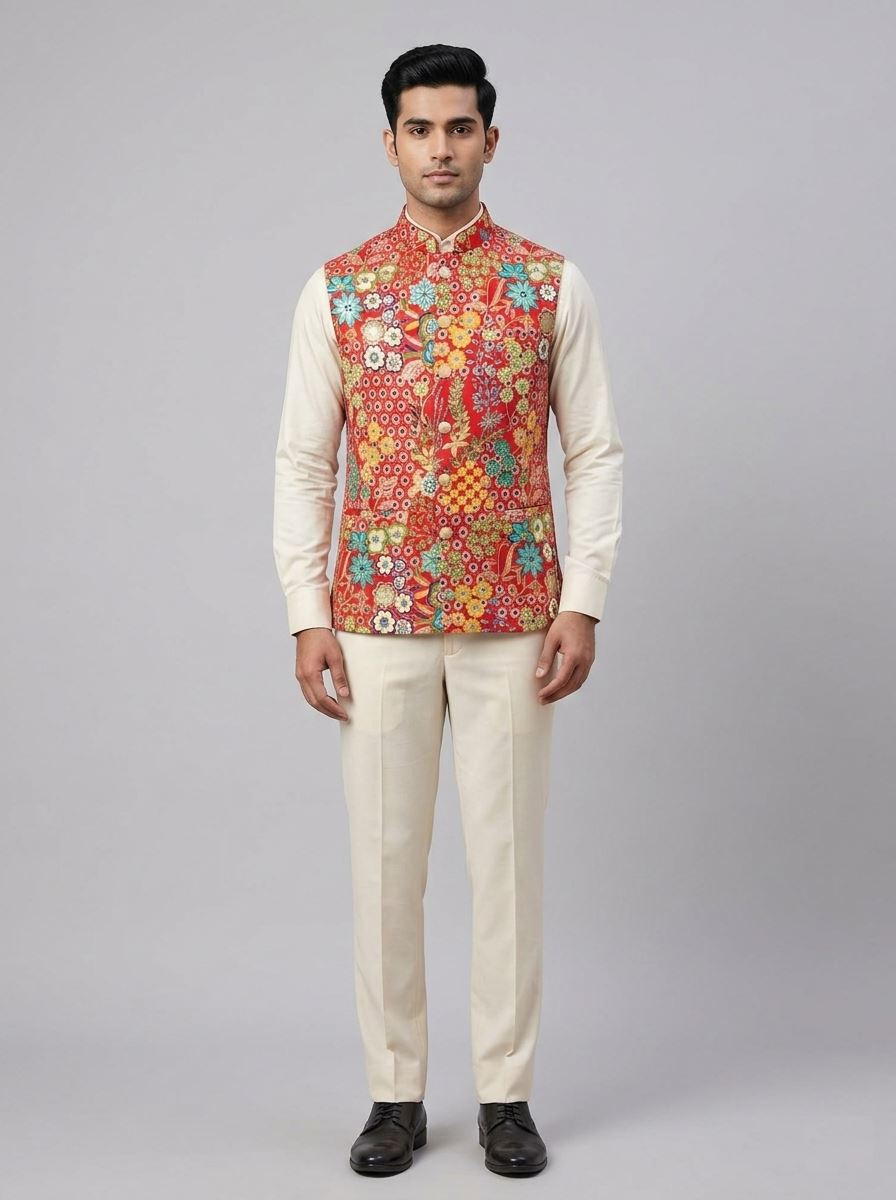 Floral Multicolored Nehru Jacket