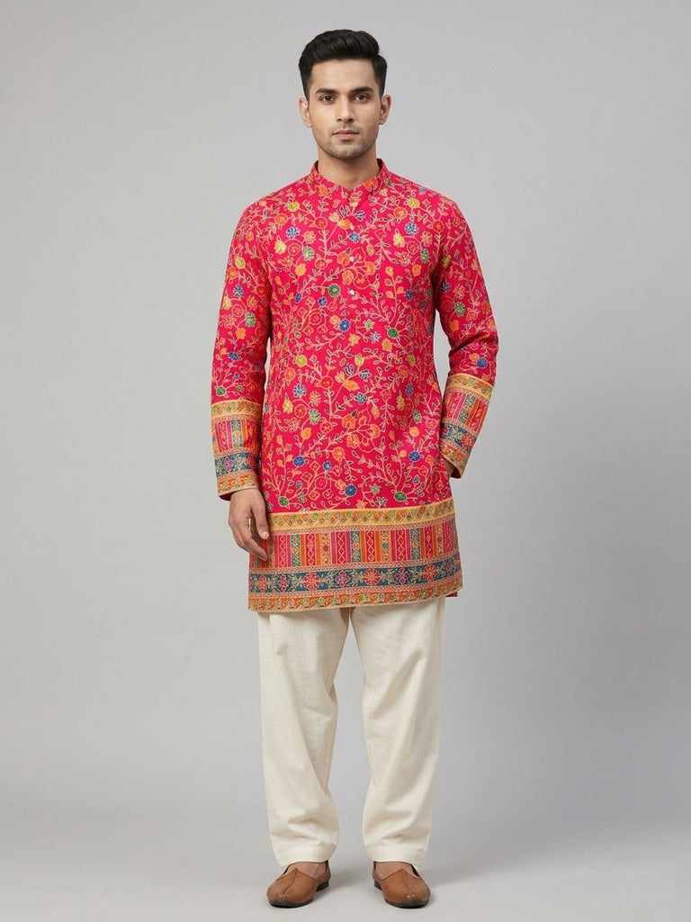 Men’s Vibrant Pink Embroidered Kurta