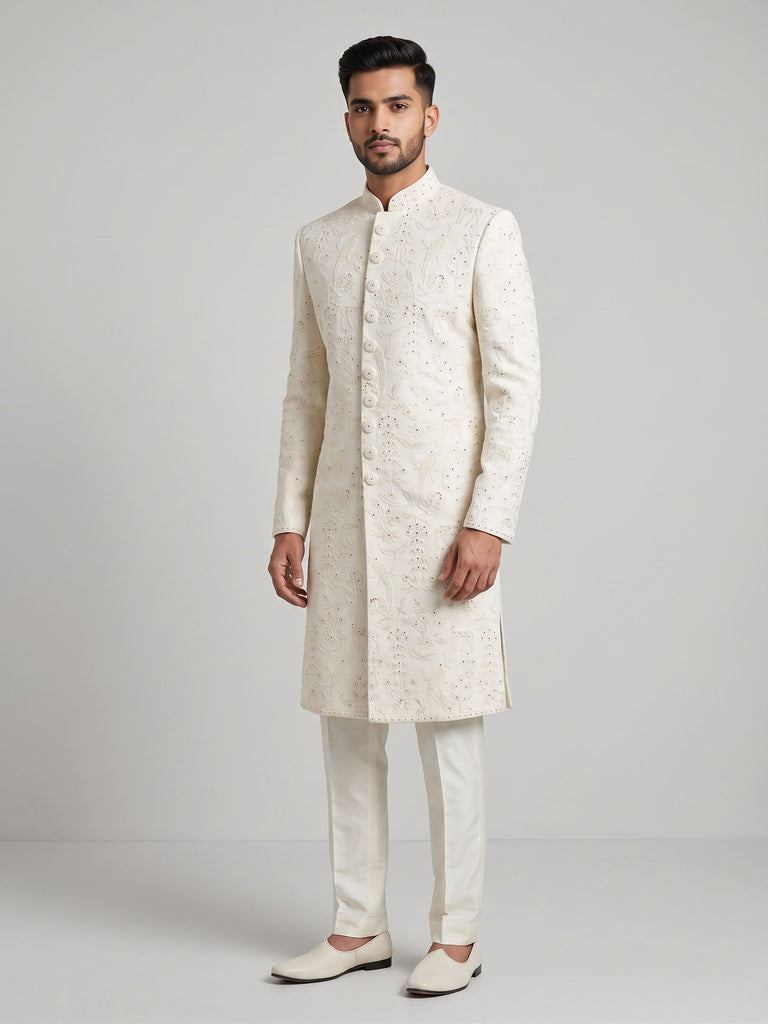 Majestic Ivory Tonal Embroidered Sherwani