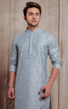 Load image into Gallery viewer, LIGHT GREY SILK WORKED KURTA SET
