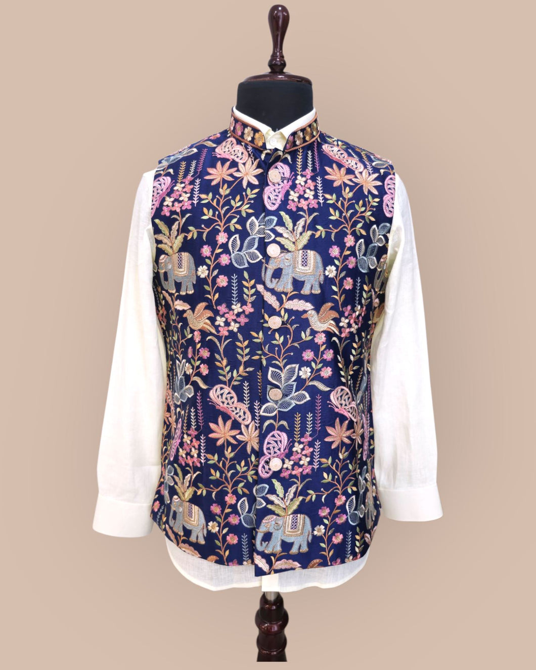 Royal Blue Embroidered Bandhgala Koti