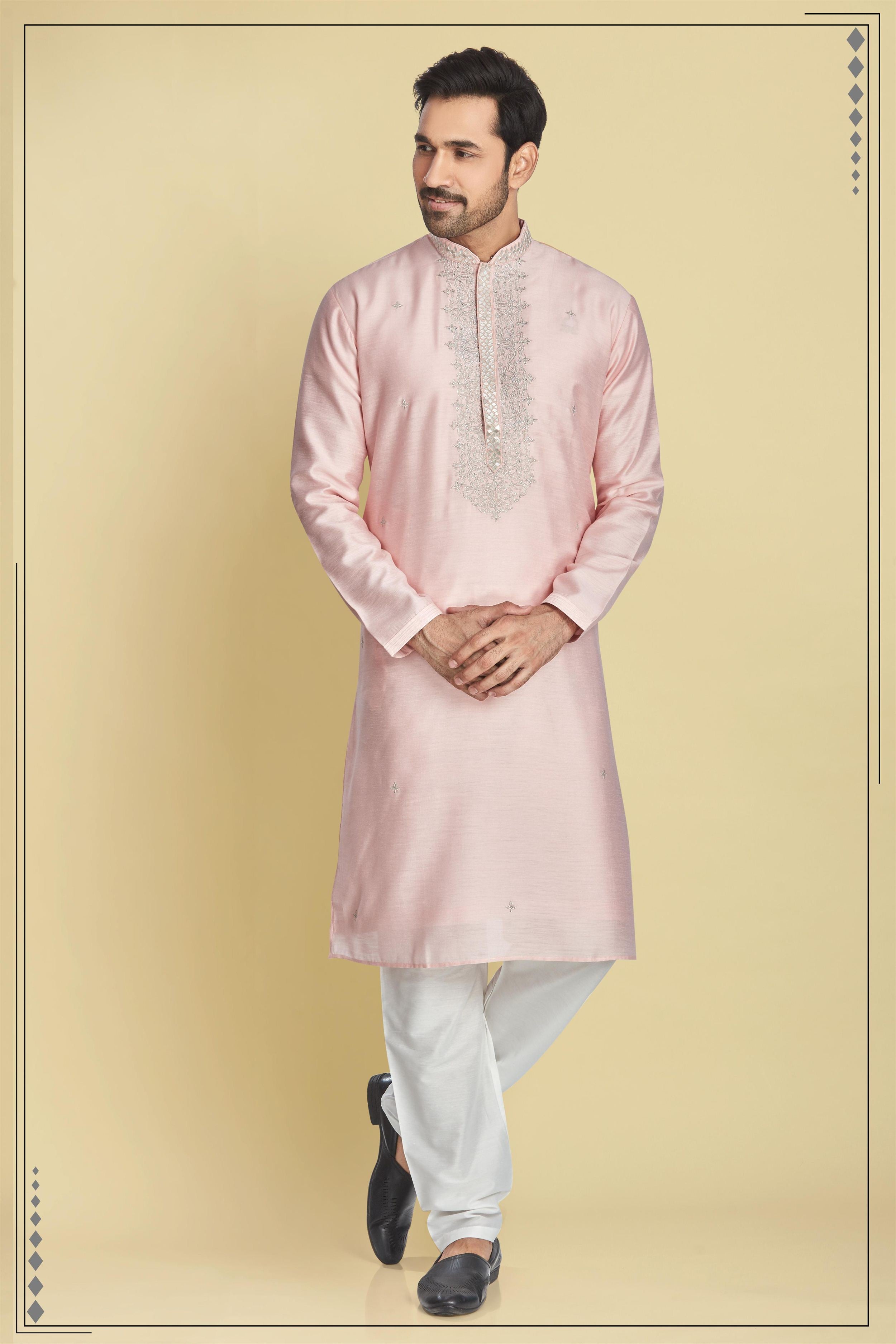PASTEL PINK WEDDING KURTA FOR MENS