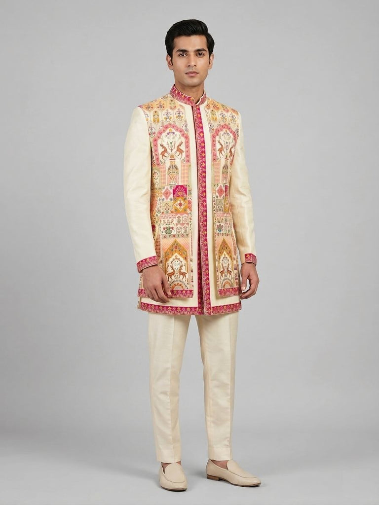Cream Printed Indo-Western Set