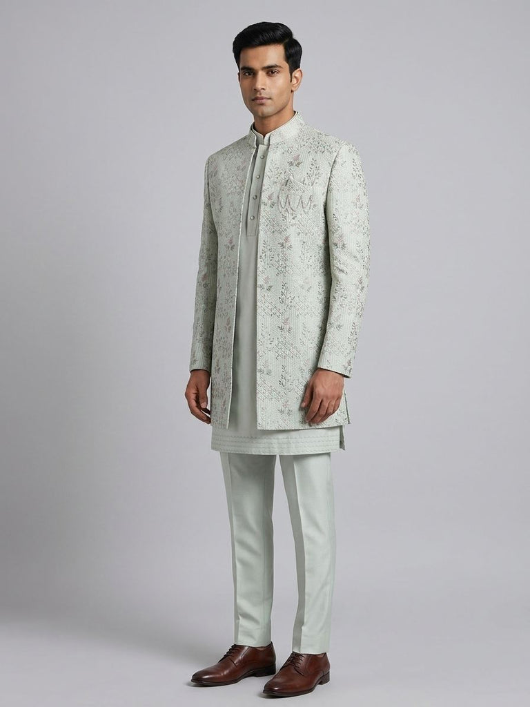 Mint Frost Embroidered Indowestern