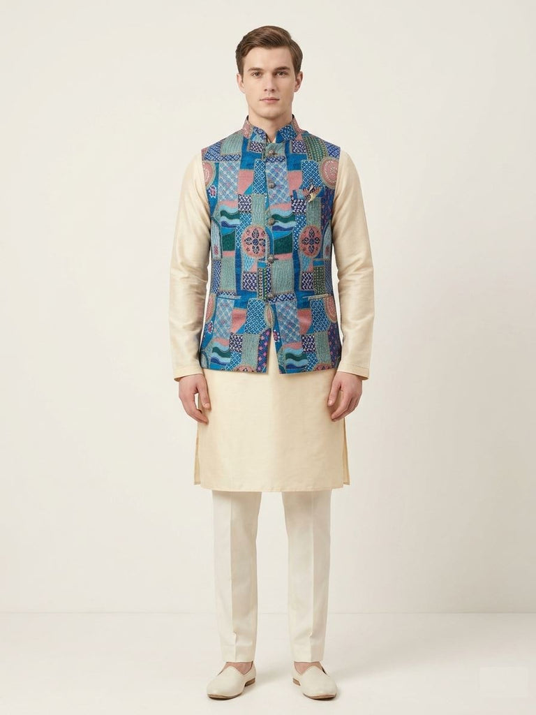Multicolor Geometric Nehru waistcoat