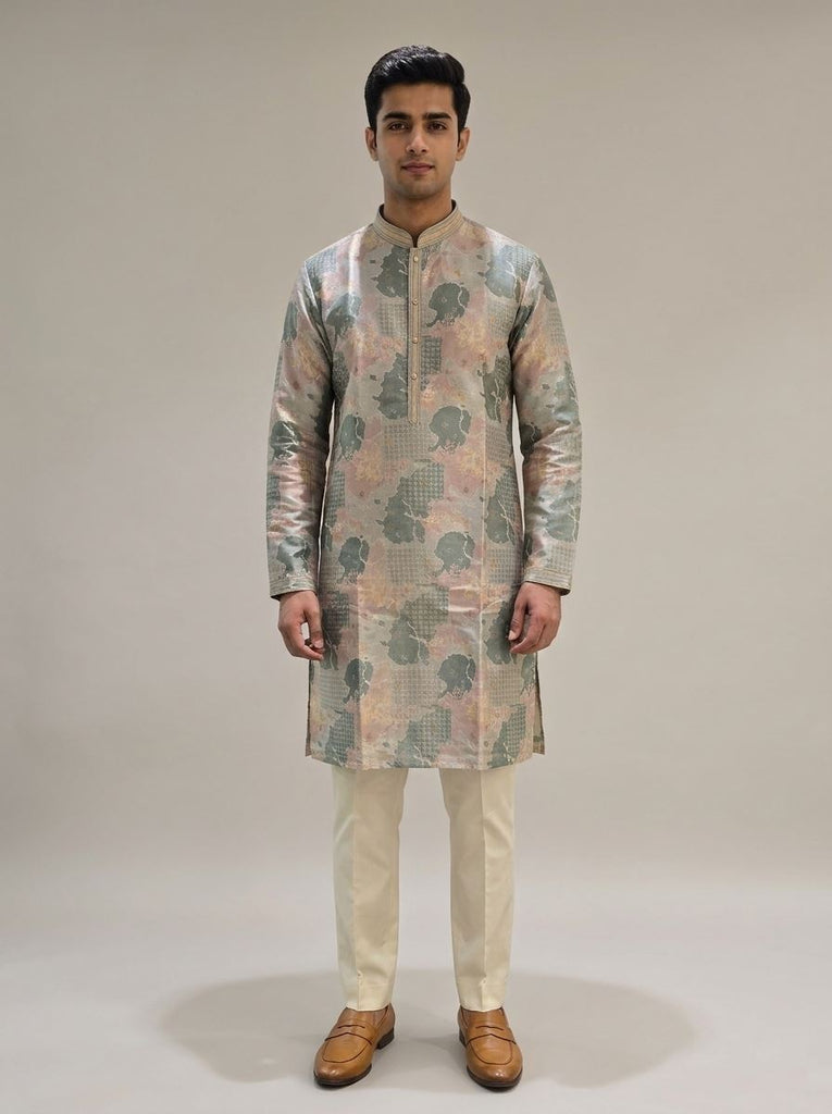 Multicolor Abstract Jacquard Kurta
