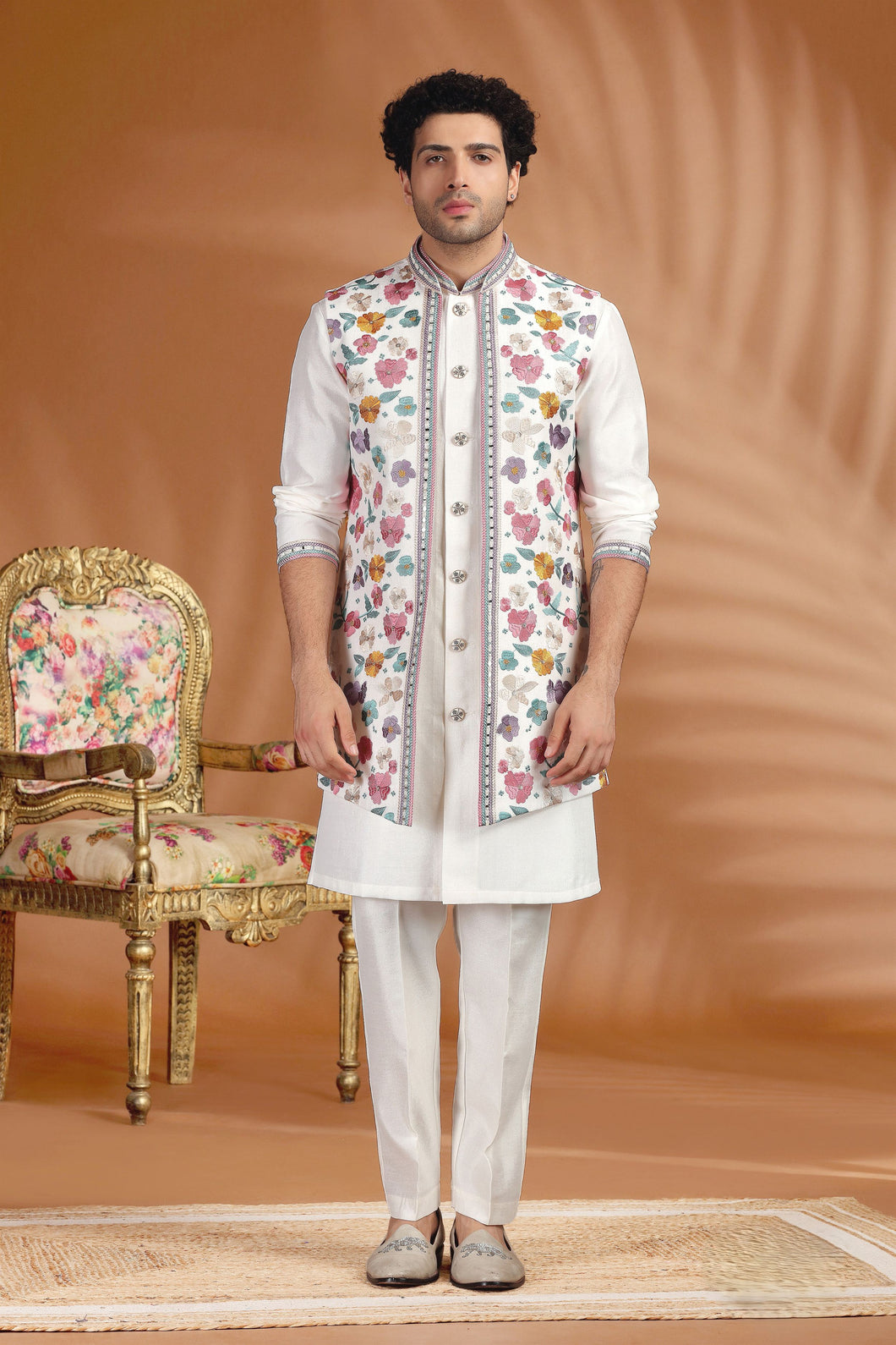 Classic Floral Embroidered Waistcoat Set