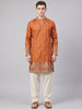 Men's Rust Orange Printed Festive Kurta