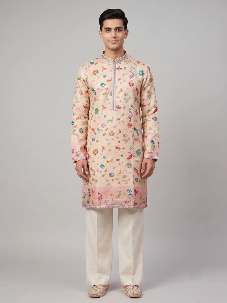Men’s Off-White Printed Kurta Set