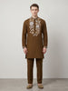 Earthy Olive Embroidered Silk Kurta Set