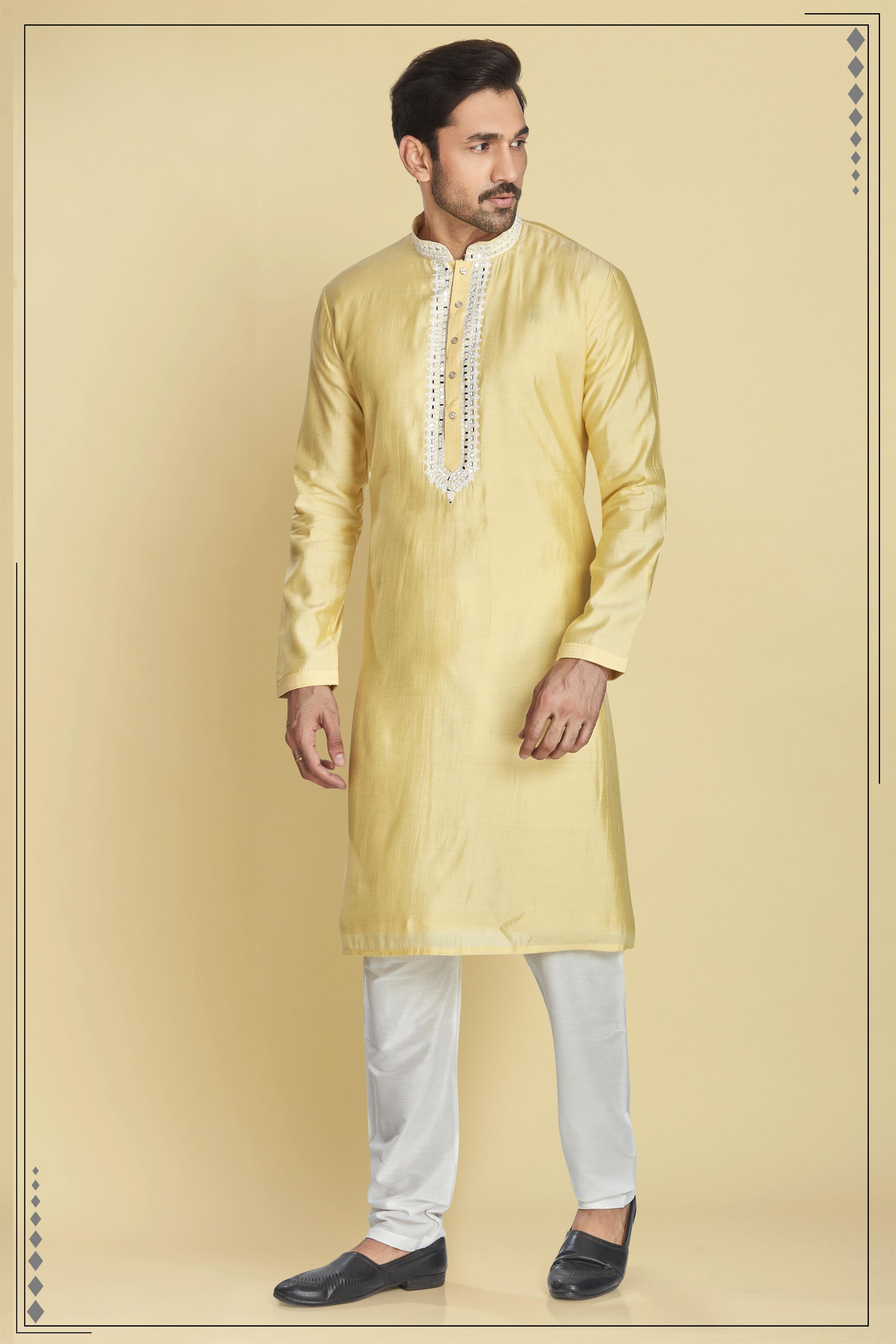 YELLOW MIRROR WORK KURTA
