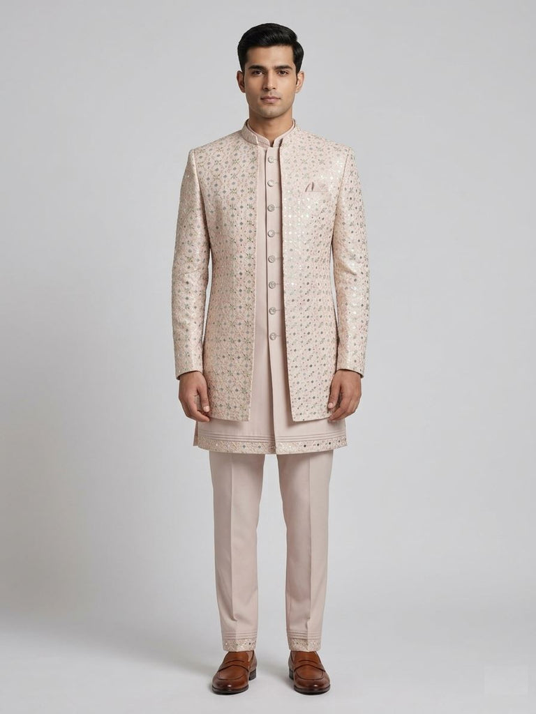 Peach Sequin Embroidered Indo-western