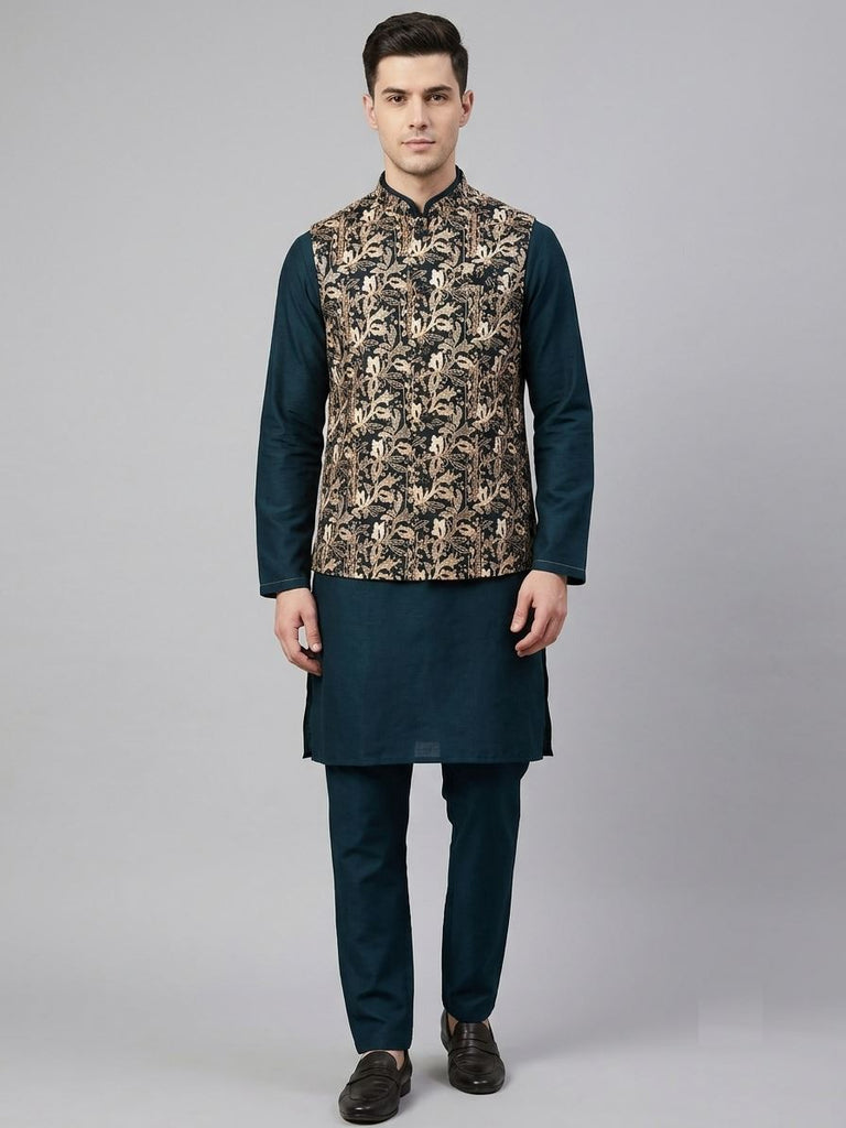 Men’s Embroidered Floral Nehru Jacket Set