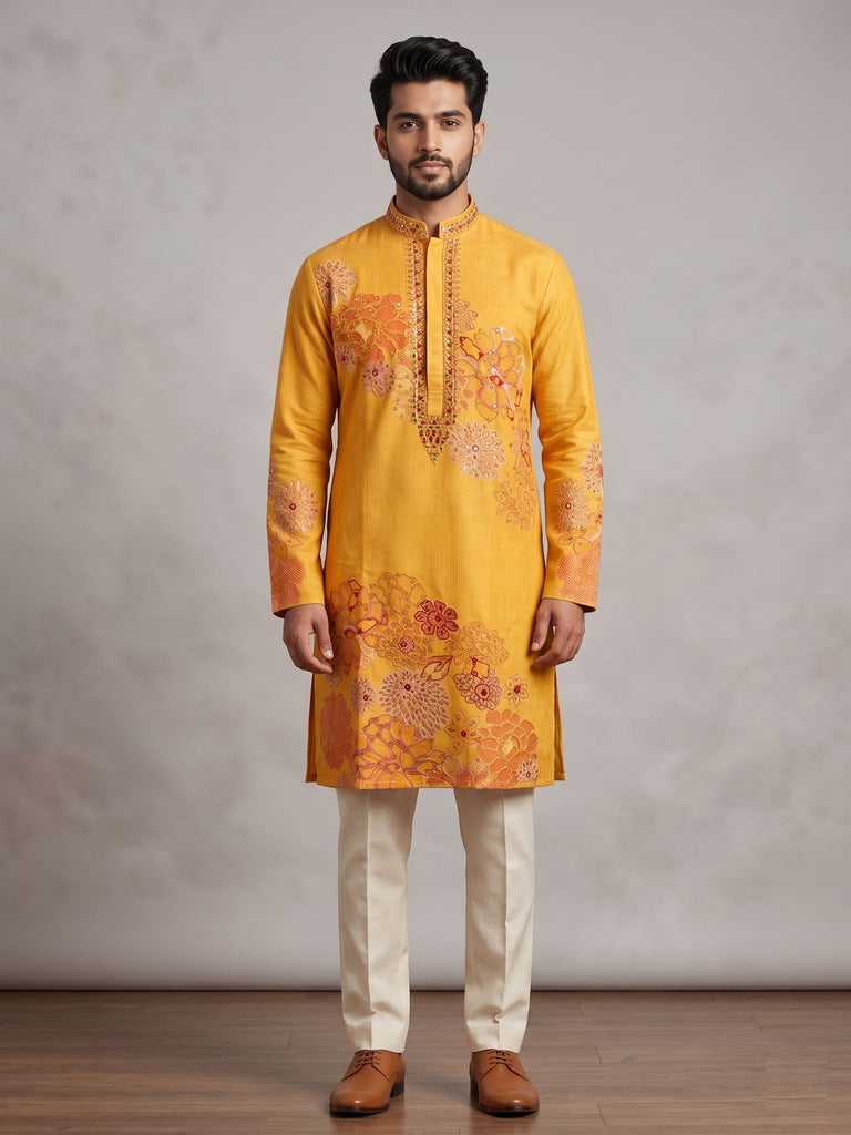 Vibrant Yellow Embroidered Kurta Set
