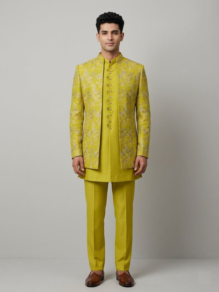 Lime Zest Embroidered Indo-Western for men