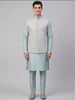 Men’s Sea-Green Kurta Set with Embroidered Nehru Jacket
