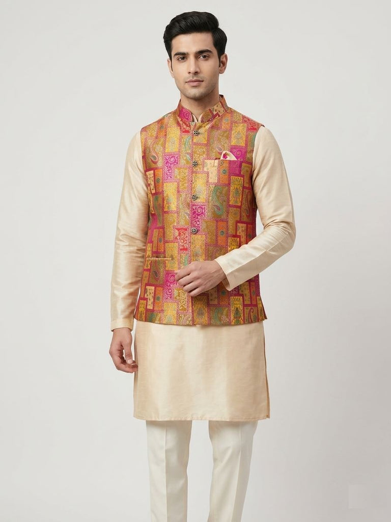 Vibrant Geometric Print Nehru Jacket