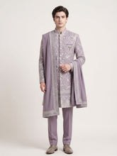 Load image into Gallery viewer, Lavender Embroidered Indo-Western Set with Tonal Drape
