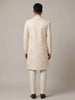 Men's Cream Silk-Blend Embroidered Sherwani