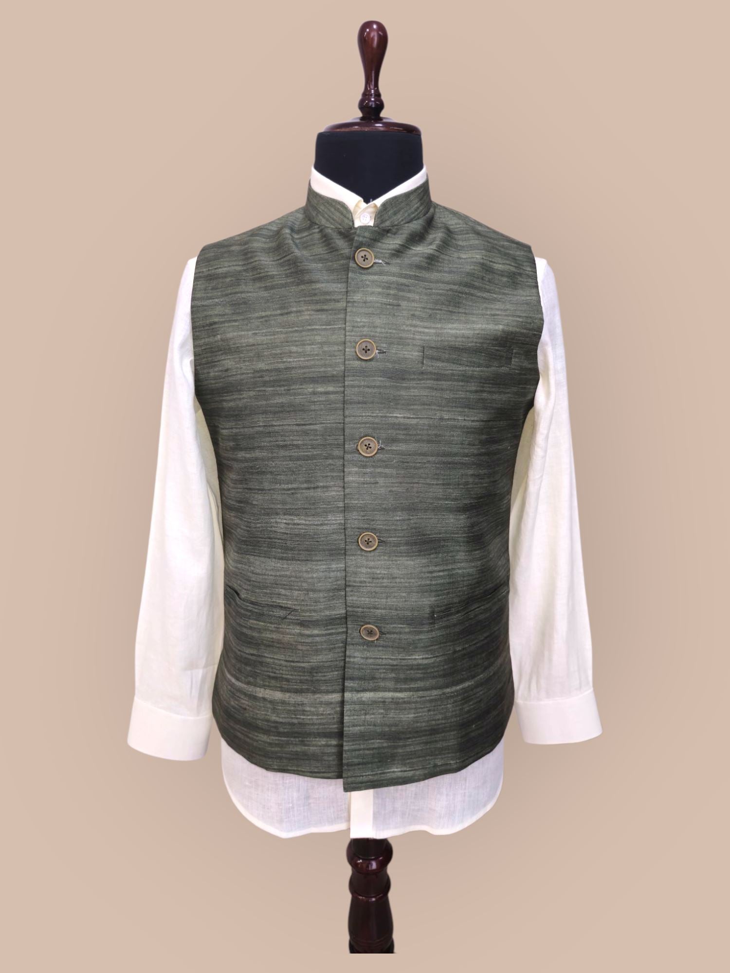 Textured Green Nehru Jacket