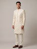 Men's Cream Silk-Blend Embroidered Sherwani