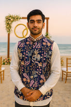 Load image into Gallery viewer, Royal Blue Embroidered Bandhgala Koti

