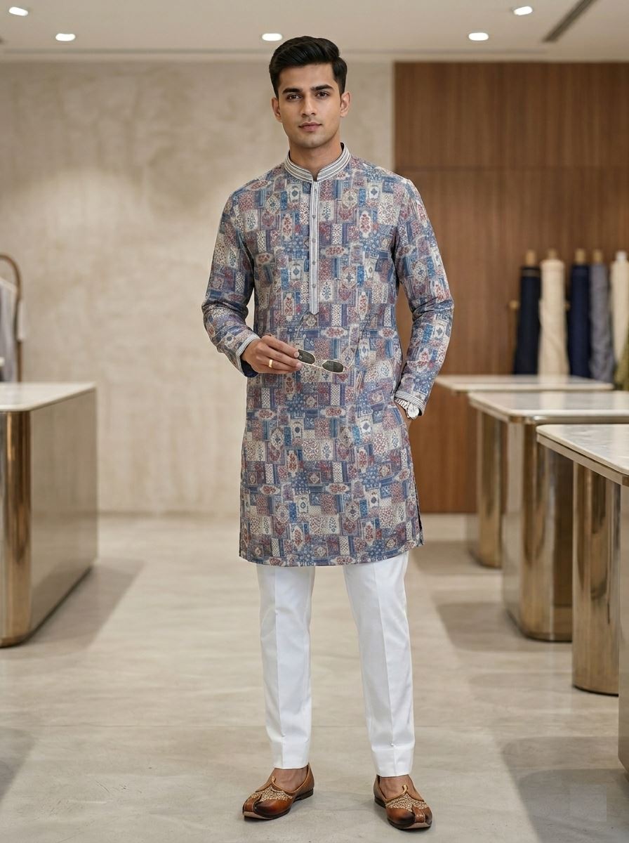 Geometric print kurta for mens