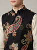Black Silk Nehru Jacket with Multicolored Embroidery